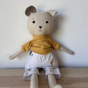 Ręcznie robiona lalka szmacianka miś Gabryś w żółtej bluzeczce