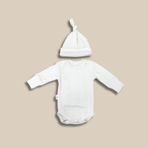 Komplet body niemowlęce z czapeczką Prążek beż 56 OUTLET