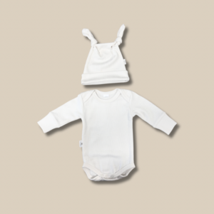 Komplet body niemowlęce z czapeczką Prążek beż 56 OUTLET